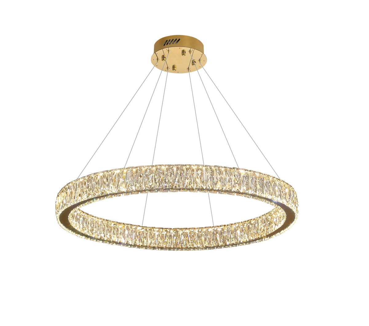 Modern LED Dimmable Crystal Chandelier 39.4" Ring Pendant Light Adjustable Gold Round Crystal Chandelier Light Fixtures for Dining Room Living Room (Gold 1 Ring 40")