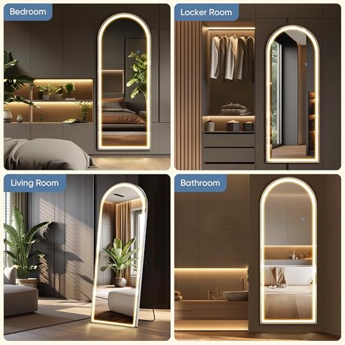 Arched LED Mirror Full Length Standing (Led-white Arched / 70"L x 26"W)