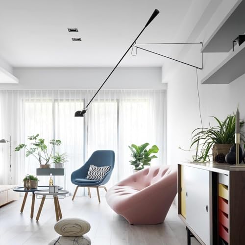 Long Swing Arm Wall Lamp Black Modern Plug (Black)