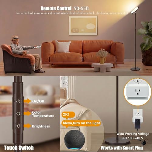 Floor Lamp Upgraded 40W 4000LM Super Bright Torchiere LED Floor Lamps for Living Room (40W Brown)