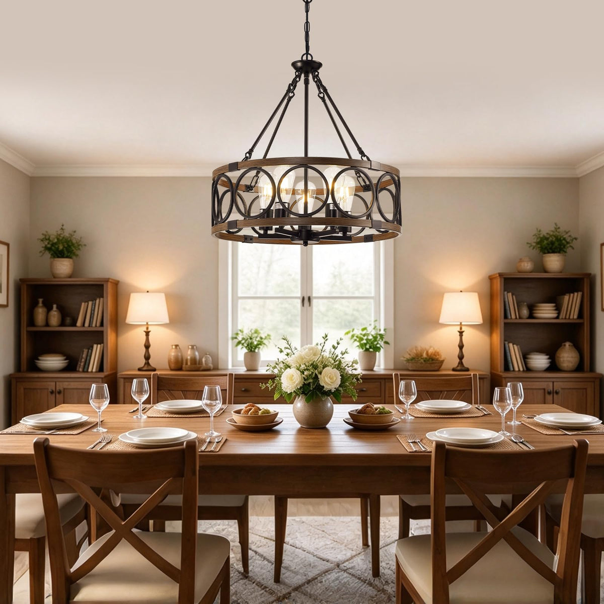 21" Dining Room Light Fixture (Farmhouse Walnut Grain-21"(Easy To Install) / 5-Light)