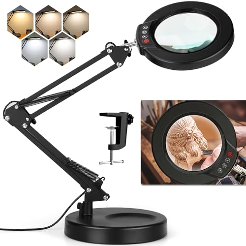 12X Magnifying Glass with Light (Black / 12X 17.8inch Base & Clamp)