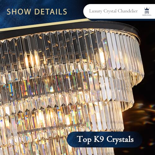 Black Crystal Chandeliers 22 Lights 36" Luxury Round Chandelier (Black / Large-35.4”)