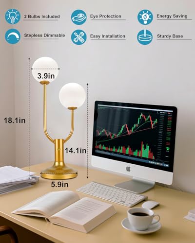 Globe Gold Table Lamp for Bedroom Gift Dimmable G9 Bulbs Included (05-Gold-Globe-2U)