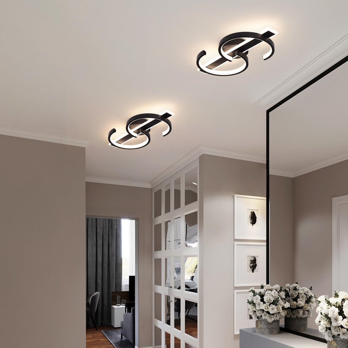 Modern LED Ceiling Light 60W Black Hallway Light Fixtures 4000K Aluminum Long Flush Mount LED Ceiling Lamp for Hallway (Black,17.7Inch)