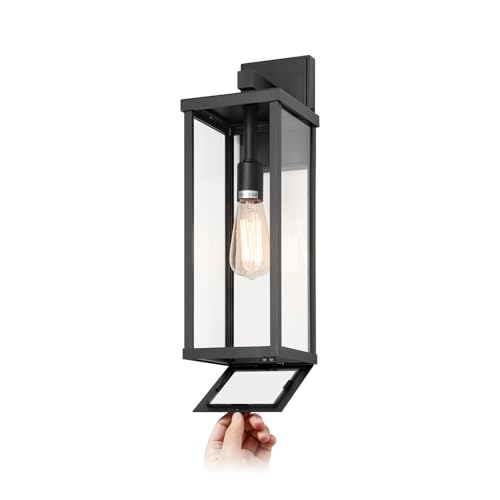 Classic Outdoor Wall Sconce 1 Light in Matte Black Rectangular Metal Frame and Clear Glass Shade Waterproof Porch Light Patio Light