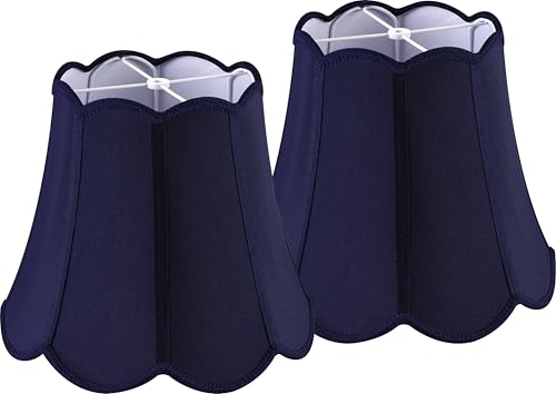 Medium Blue Scalloped Lampshades Set of 2 (Blue-natural faux silk / 8"×13"×11" (Spider)-2 pcs)