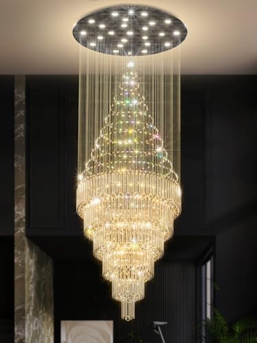D48''X H120'' Extra Large Chandelier for High Ceilings LED Dimmable Crystal Raindrop Chandeliers Large Black Chandelier for Villa Entrance Foyer (Black / D48"X H120")