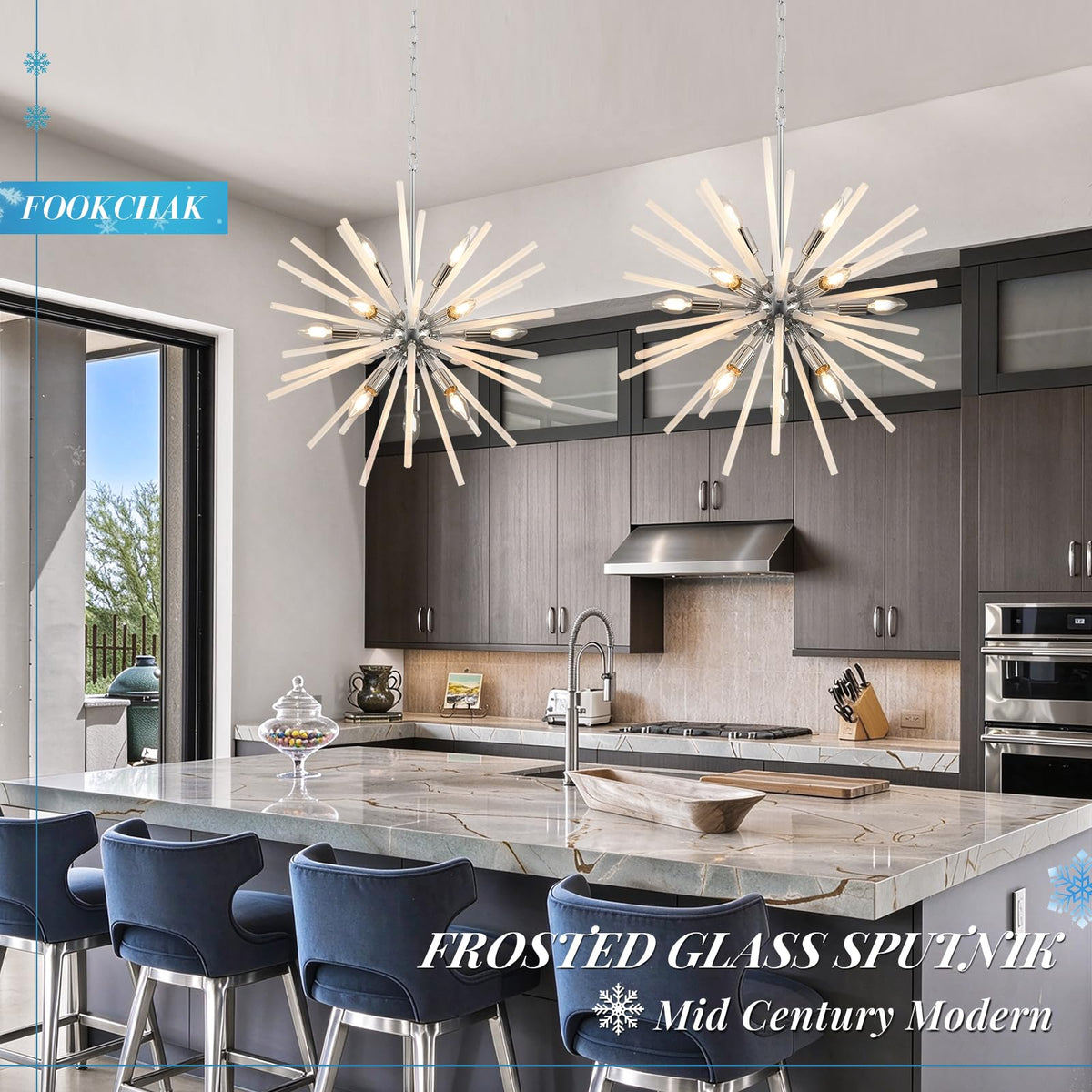 Modern Chrome Sputnik Chandelier Frosted Glass Starburst Dining Room Light (Chrome / Milky White / 24.10 inch)