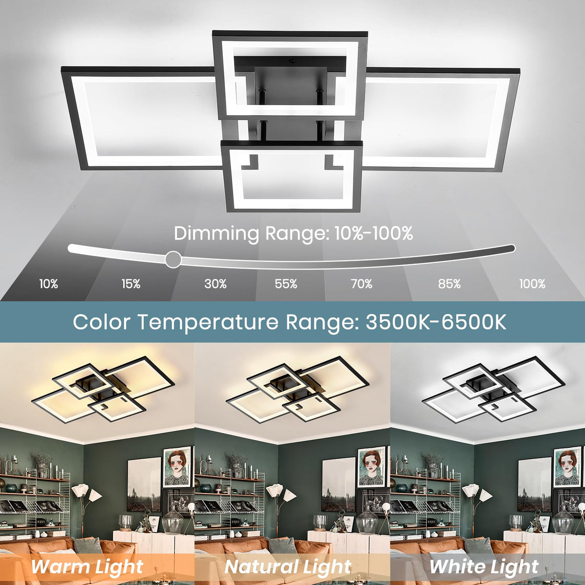 Modern LED Ceiling Light (Black / 30 Inches)