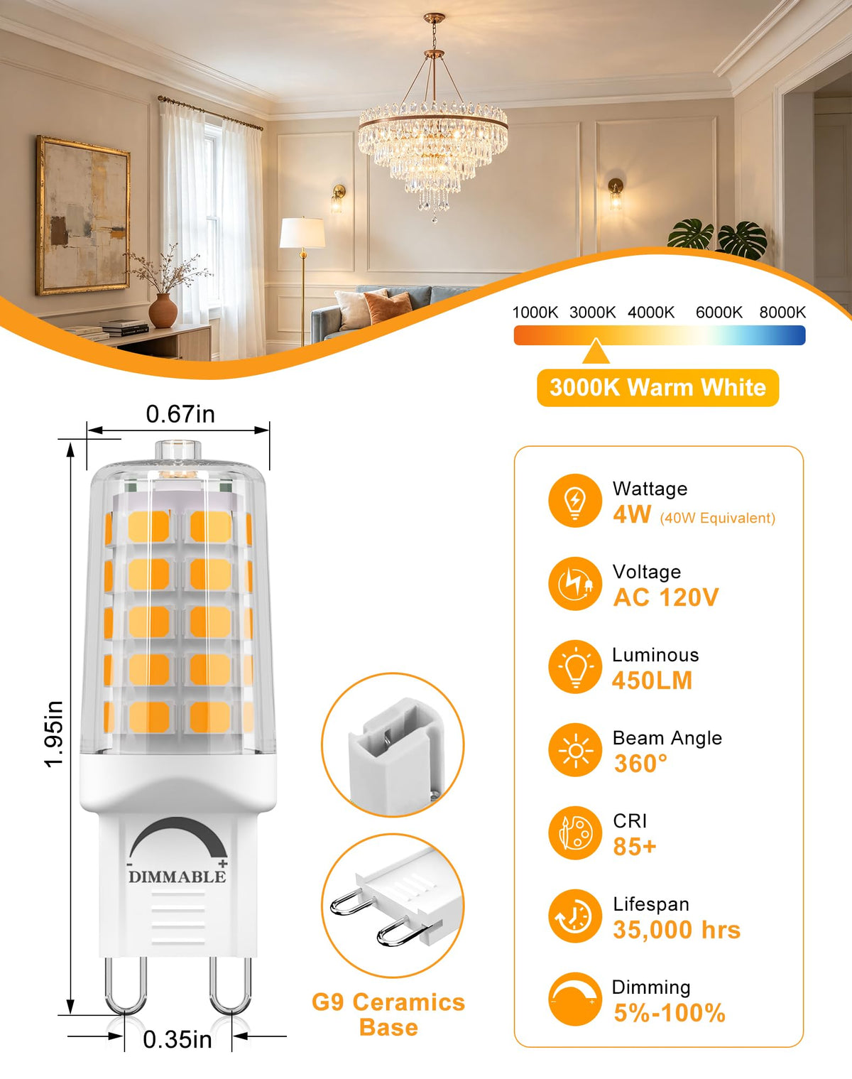 Dimmable G9 LED Bulb 4W