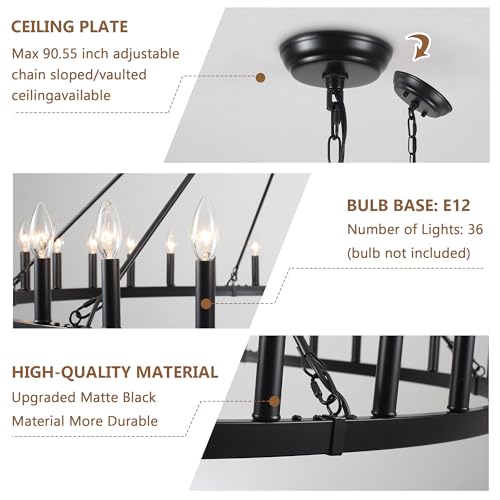 Black Extra Large Wagon Wheel Chandelier (Black-36 lights)