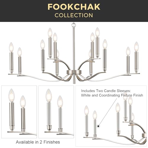 12 Light Nickel Living Room Chandelier High Ceiling Foyer Candle Chandelier Large Modern 44in Metal Chandeliers Hanging Light for Master Bedroom Dining Room Light Fixture Over Table (Nickel / 44 inch)