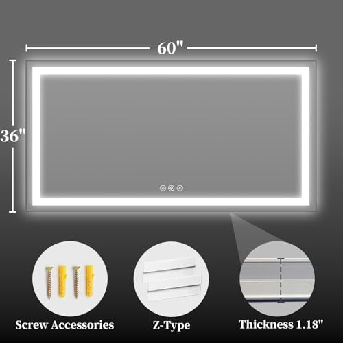 60"x36" LED Bathroom Mirror with Lights (Frontlit & Backlit / 60"L x 36"W)