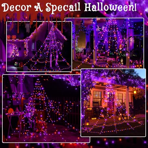 Halloween Lights Outdoor 266 LEDs Spider Web Lights Orange & Purple Halloween Decorations (purple and orange)