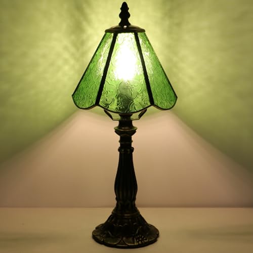 Tiffany Style Table Lamp Green Flower Stained Glass Lamp 14 Inch (Green Plum Blossom)