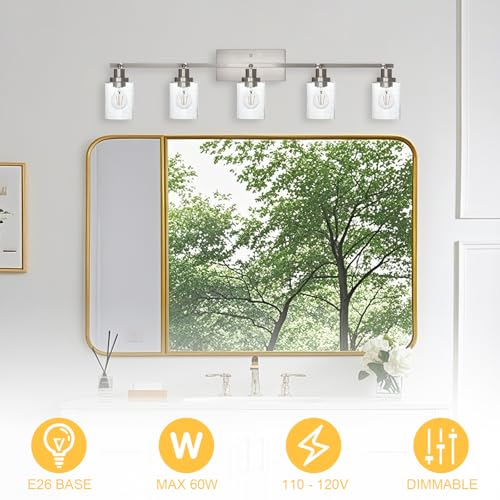 5 Light Brushed Nickel Kitchen Track Lighting Fixtures Ceiling Mount Track Lighting Kit with Bubble Seeded Glass Shade Modern Bathroom Tracking Vanity Lights Ceiling Tracking Accent Shop Light (Brushed Nickel / 5-Light)