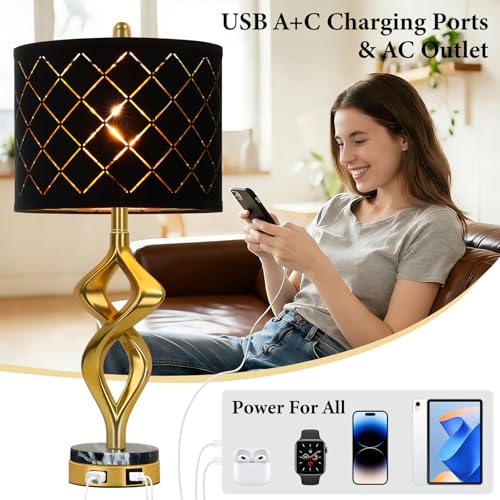28.5’’ Gold Modern Sculptural Bedside Table Lamps Set of 2 for Living Room (Black)