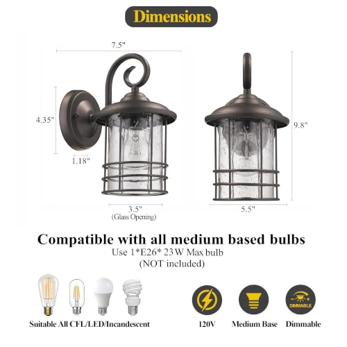2 Pack 5.5" Narrow Oil Rubbed Bronze Vintage Farmhouse Porch Light (Bronze / 2 Pack H9.8")
