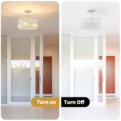 Chrome Crystal Ceiling Light (12in - 3 light - A / Chrome)