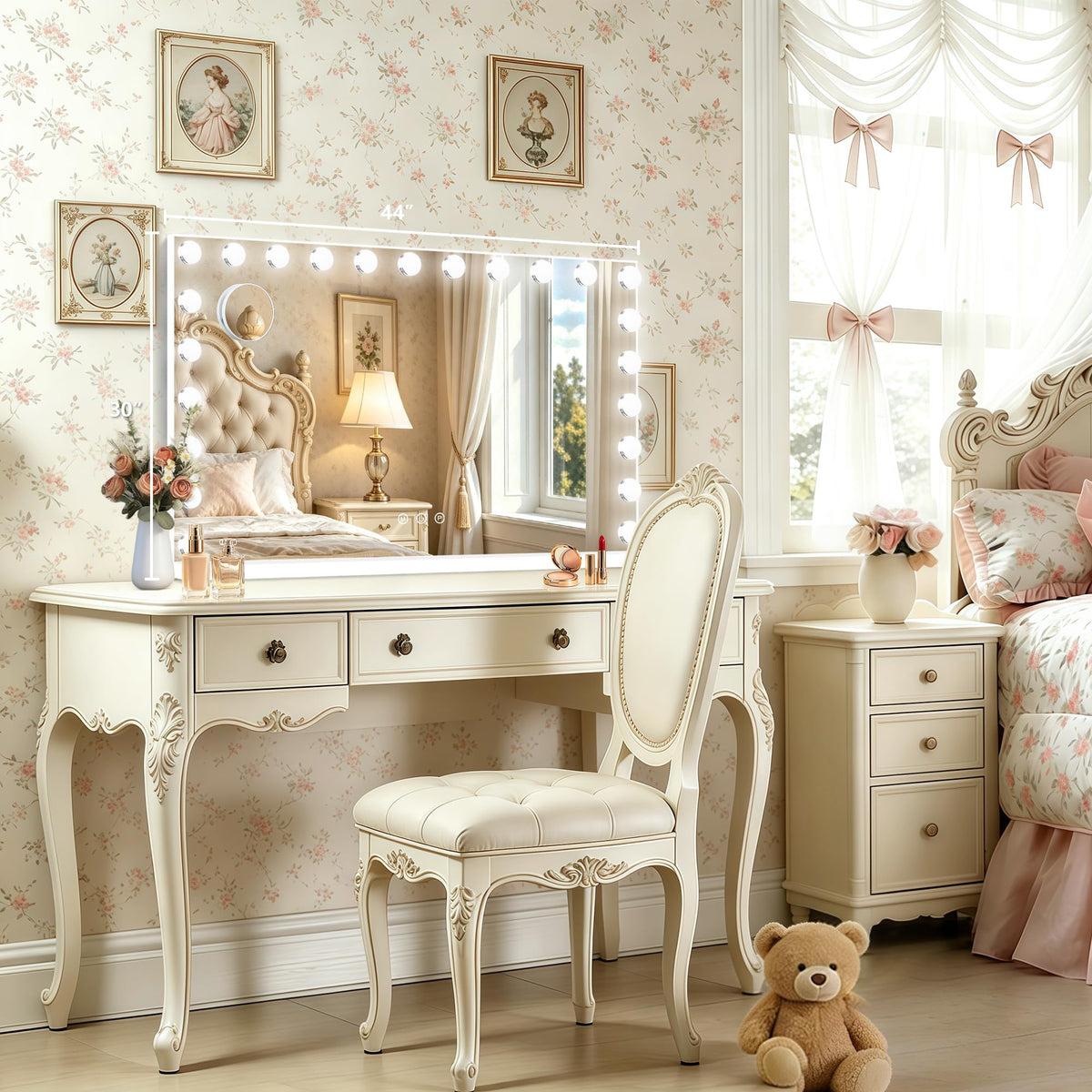 Hollywood Vanity Mirror with Lights (White / 44"L x 30"W)
