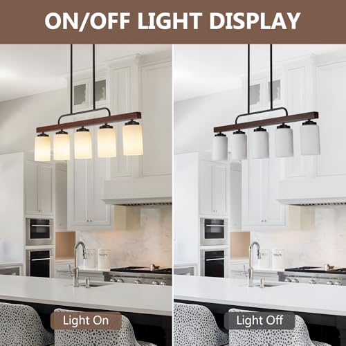 Farmhouse Wood Dining Room Light Fixture Over Table with Milk Glass Shade (Milk Glass / 5-Light)