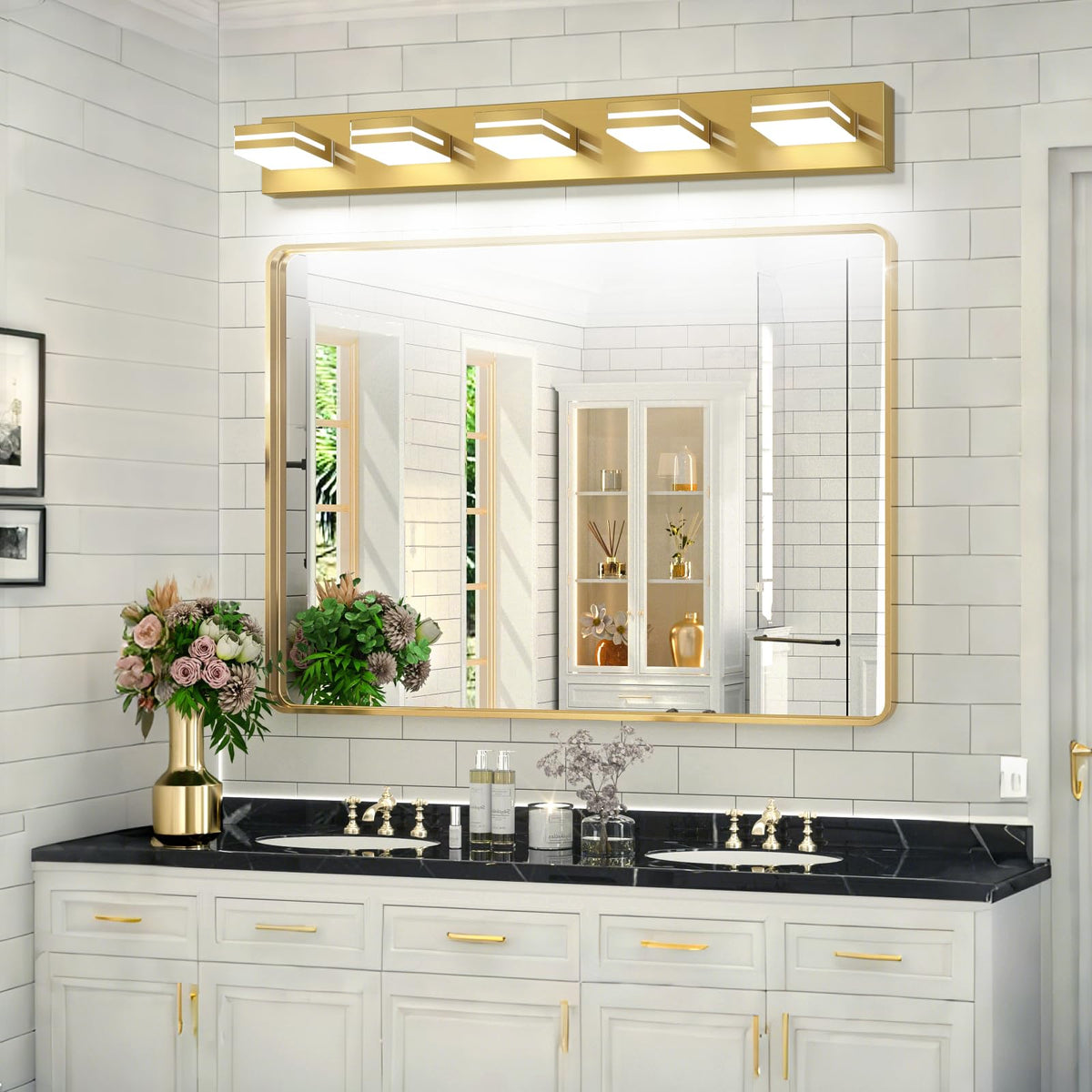 LED Modern Bathroom Vanity Light Fixtures (5-Light, 40-Inch / Brass, 100%-0% White)