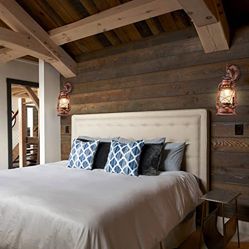 Rustic Wall Sconce Lighting Lantern Mounted Light with Glass Lampshade for Hallway Farmhouse Loft W7 x H15 (W7" x H15" x D9.8")