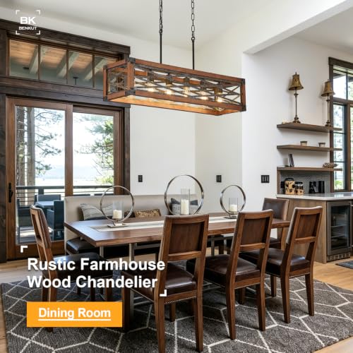Farmhouse Kitchen Island Lighting 6 Lights Wood Rectangle Chandelier (6 Light Cross)