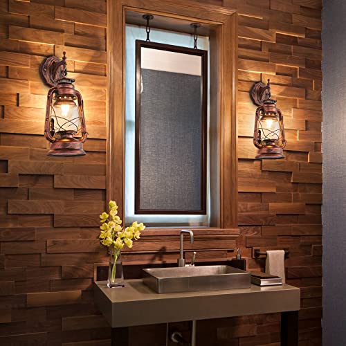 Rustic Wall Sconce Lighting Lantern Mounted Light with Glass Lampshade for Hallway Farmhouse Loft W7 x H15 (W7" x H15" x D9.8")