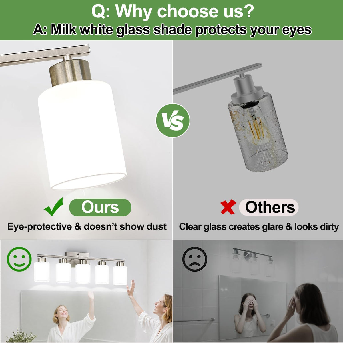 Brushed Nickel Bathroom Light Fixtures with Milk Glass Shades (Brushed Nickel & Milk Glass / 5-light)