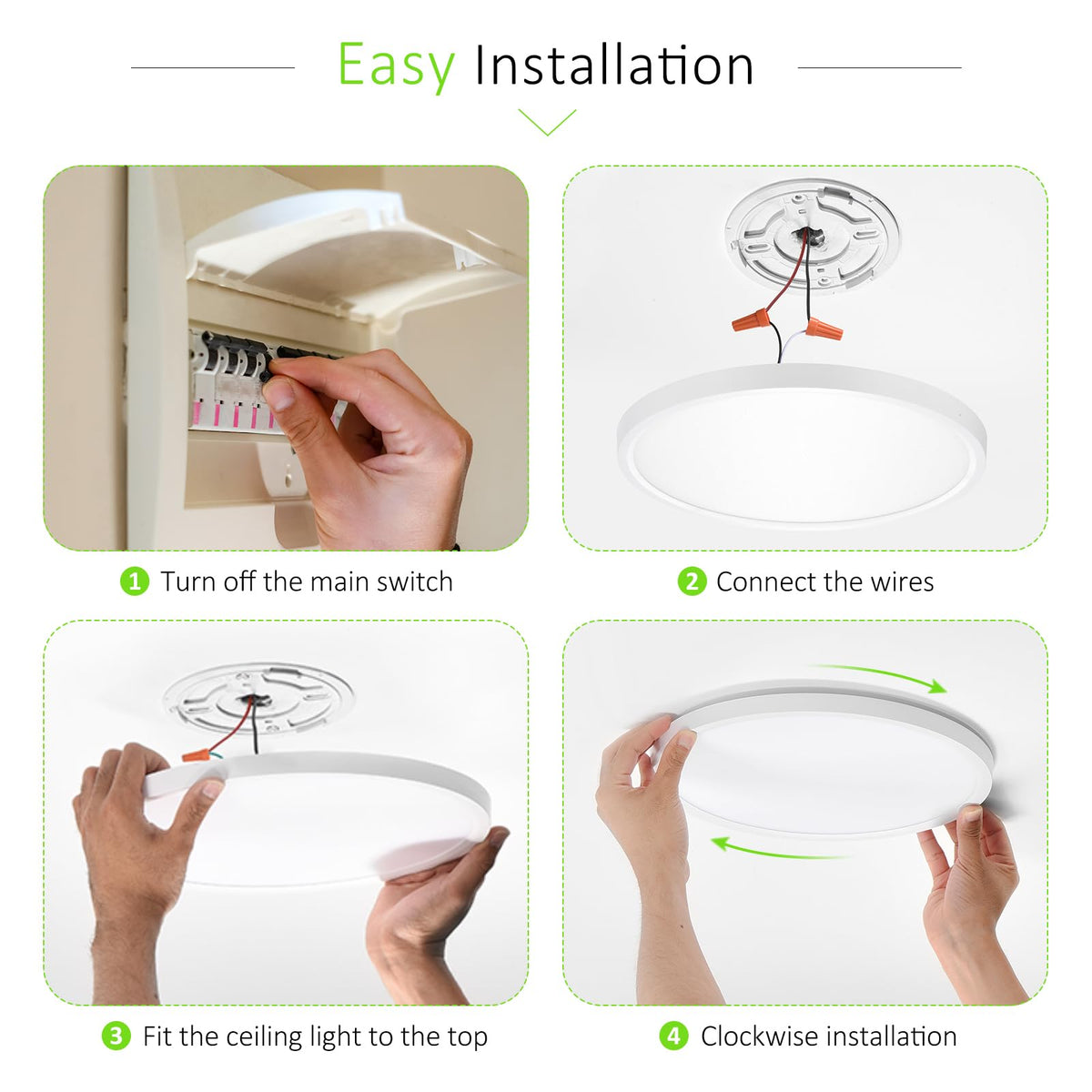 LED Flush Mount Ceiling Light 9in Thin 3CCT White Wired (9Inch-4 Pack / White)
