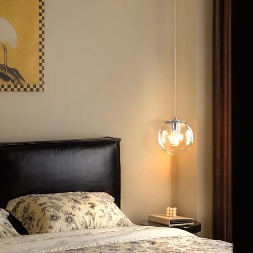 1 Light Globe Pendant Light for Kitchen Island Silver Pendant Light Fixtures with Clear Glass Globe Hanging Lights for Bedroom (Silver-Clear / Globe 1-Light)