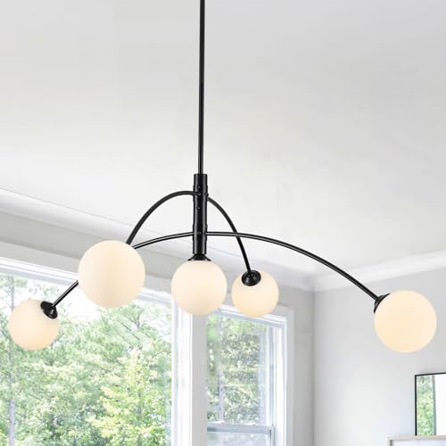 Large Modern Chandelier Globe Chandelier Gold Glass Ceiling Light Fixtures Mid Century Sputnik Chandelier for Dining Room Kitchen Island Bedroom Living Room