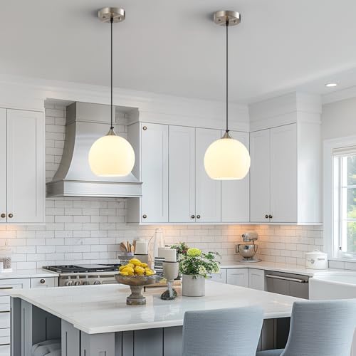 White Pendant Lights Kitchen Island 3 Pack (Milky White / M - 7.87 in)