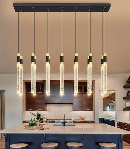14 Lights Modern Rectangular Chandeliers for Living Room LED Dimmbale Light Fixture for High Ceiling Pendants Lighting for Dining Room (14 lights Rectangular)