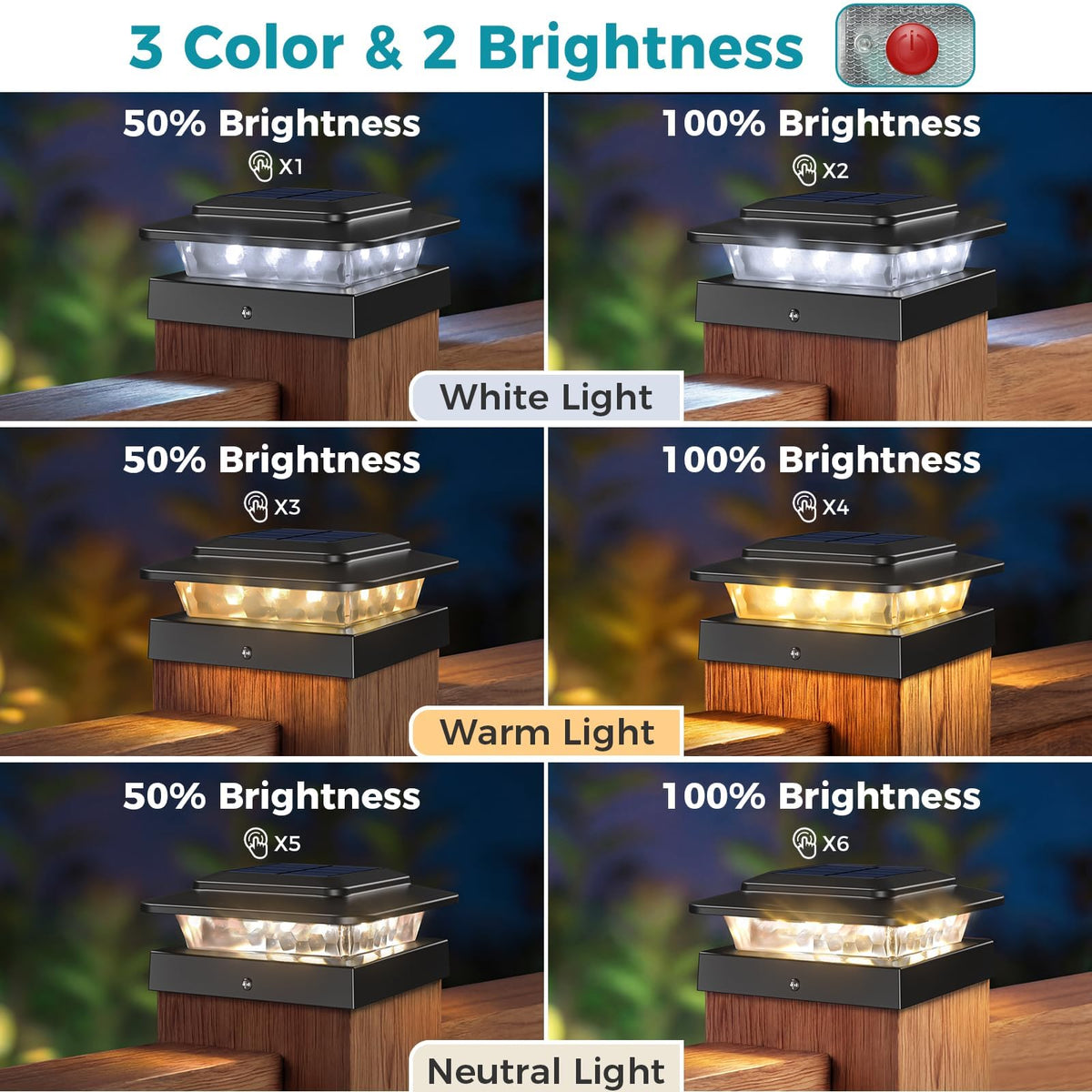 4x4 Solar Post Cap Lights Outdoor 6Pack (Black / 6 Pack)