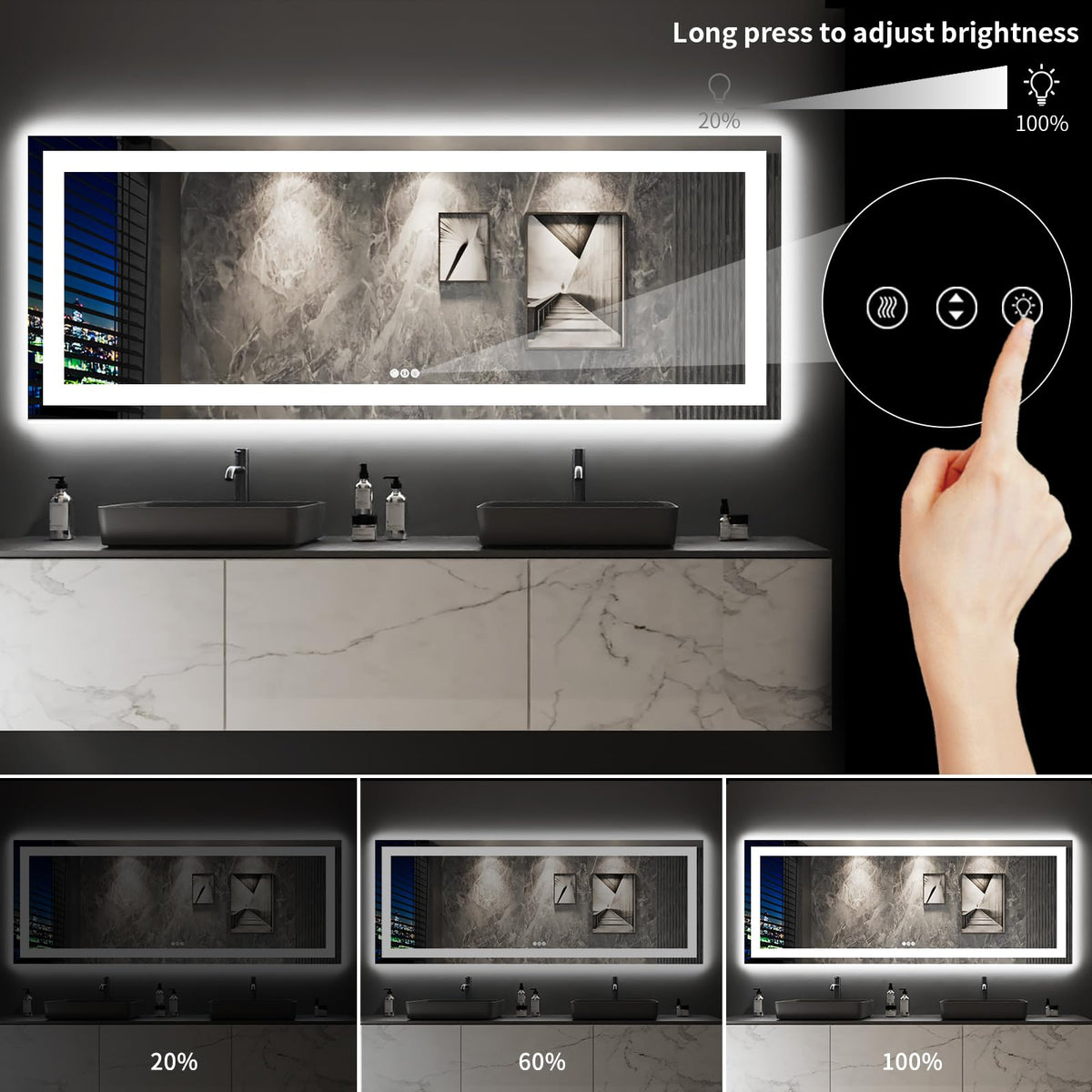 96"X36" LED Bathroom Mirror with Lights (Led / 36"L x 96"W)