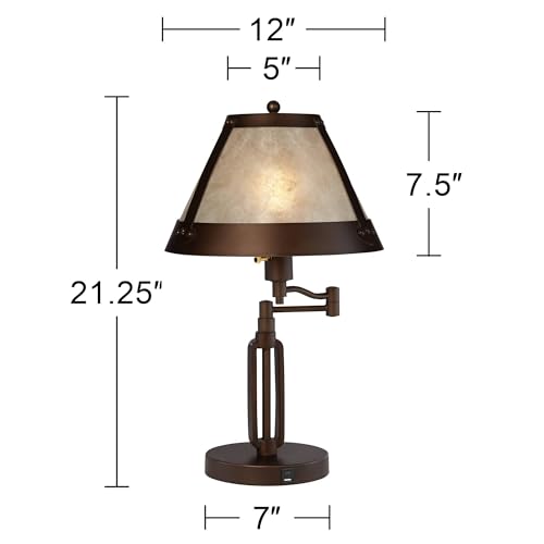Samuel 21 1 4" High Bronze Brown Desk Lamp USB Mica Shade Swing Arm (Bronze)