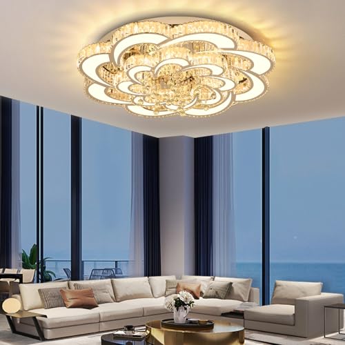 40inch Chrome Crystal Chanderliers for Living Room Modern Ceiling Chandelier for Dining Room LED Dimmable Lighting 2700k 4500k 6000k (Silver / Dia 40")