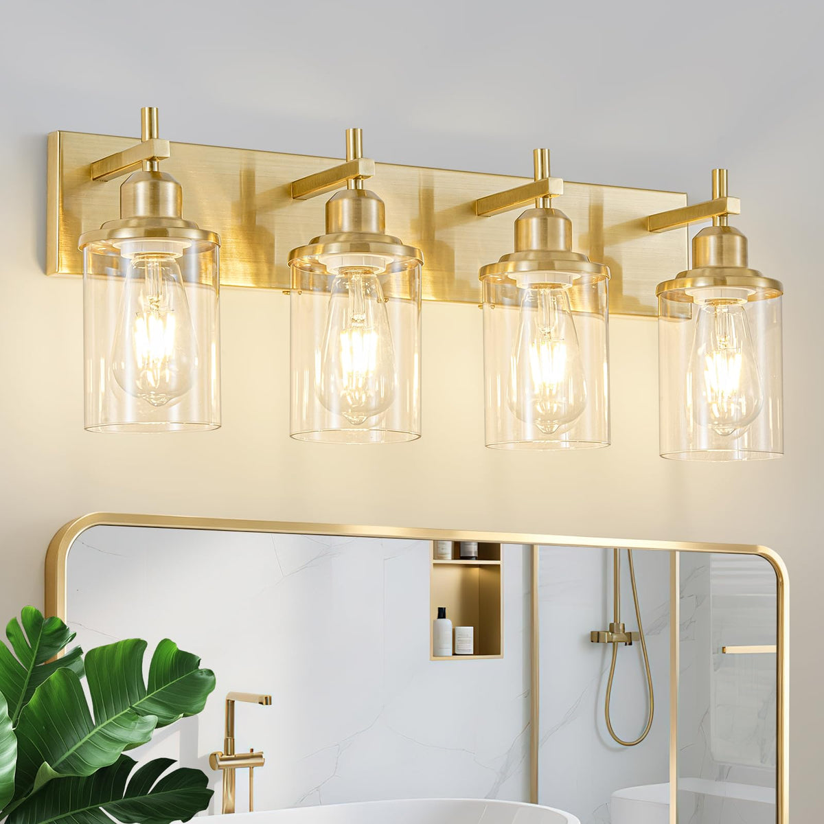 4 Light Brushed Gold Modern Bathroom Light Fixtures Over Mirror (Brushed Gold / 4-Light)