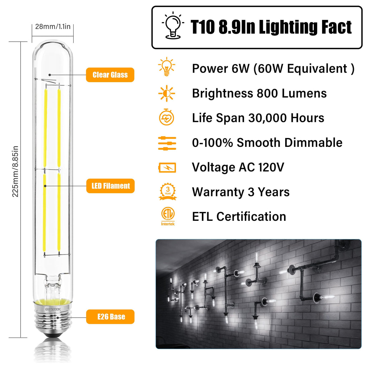 8.9IN LED Light Bulbs E26 Base (9 Inch 6W (4 Count))