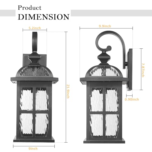 Large Outdoor Wall Light (Black-Water Ripple Glass / Large)