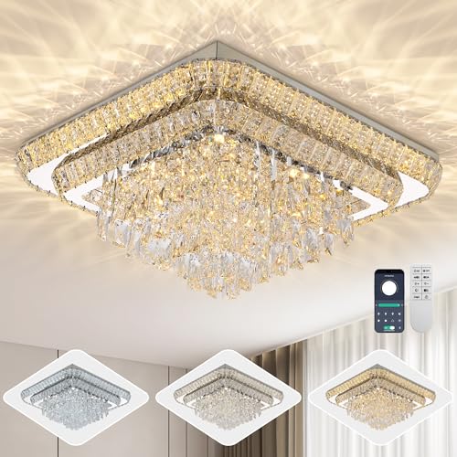 Crystal Chandeliers Modern Led Luxury Flush Mount Ceiling Light 34 (Silver / 34 Inches)
