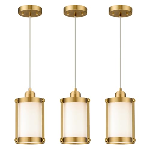 Brushed Gold Pendant Lights Kitchen Islands (Gold + Milk Glass / 1-Light Pendant, 3 Pack)