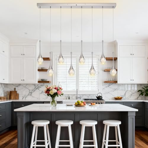 8 Light Rectangle Brushed Nickel Crystal Chandelier (Brushed Nickel / Pendant 8-Light)