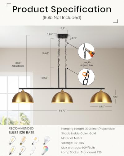 3 Light Gold Island Lights for Kitchen (3 Light / Gold)