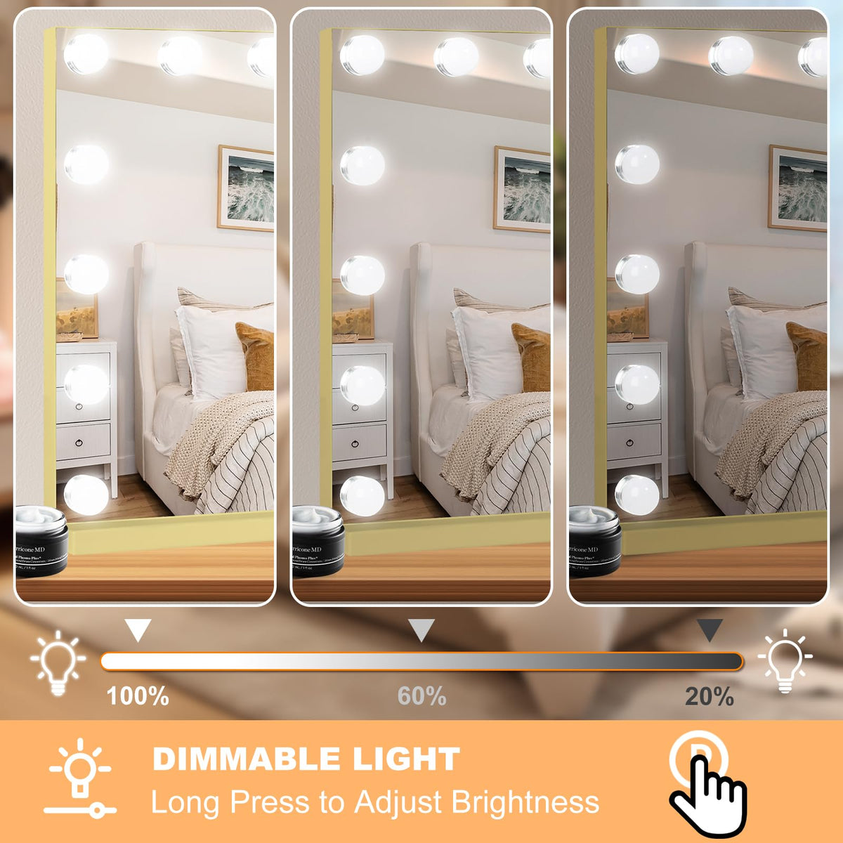 Vanity Mirror with Lights (Gold / 23"L x 18"W)