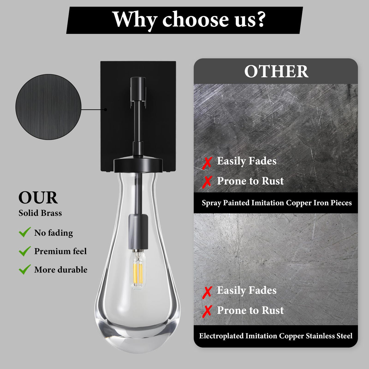 Raindrop Brass Crystal Wall Sconce (Classic Black / 1 Pack)