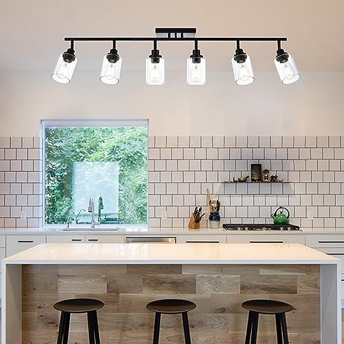 Ceiling Track Lighting Kits with Flexibly Rotatable Light Head (Black / 6-Light)